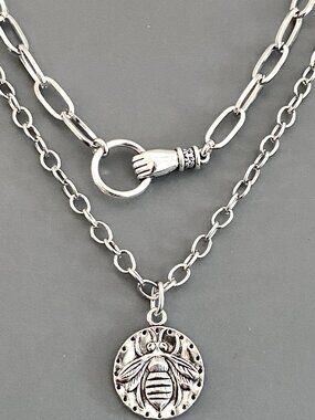 NEW, 2 pcs/set layered silver necklaces, FRENCH BEE HAND sophisticated casual